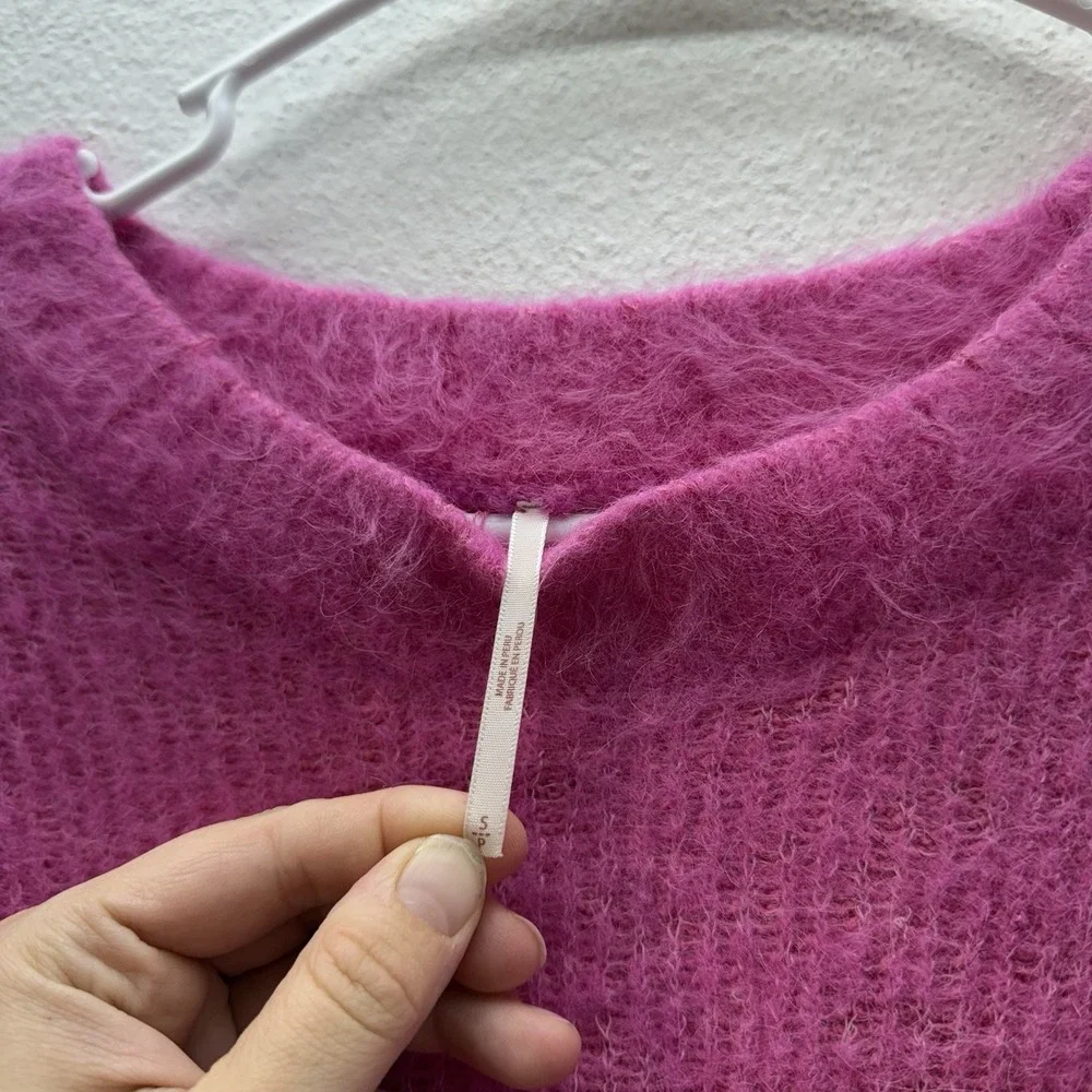 Free People Chunky Knit Alpaca Sweater Oversized Pink Fuzzy Soft Softgirl Sz S